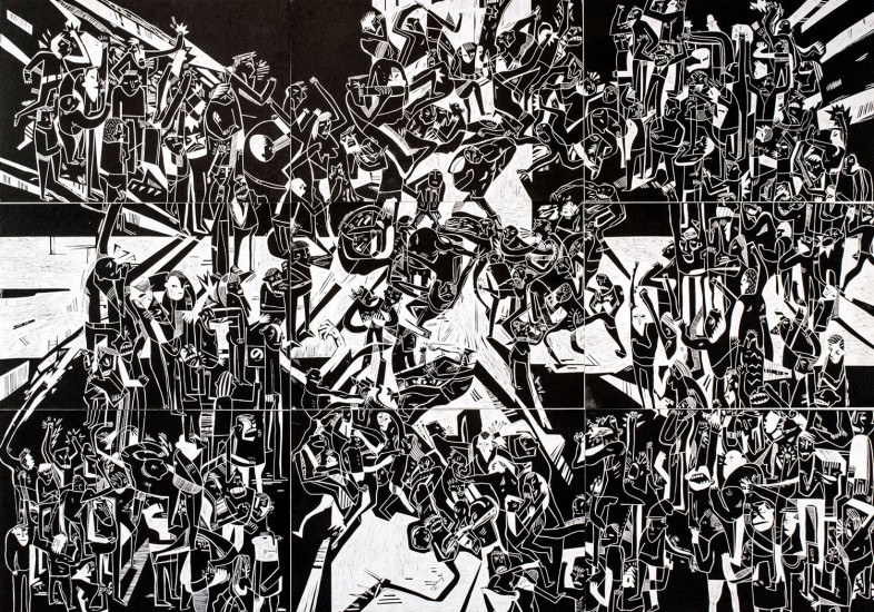 Riot | linocut | 300x210cm